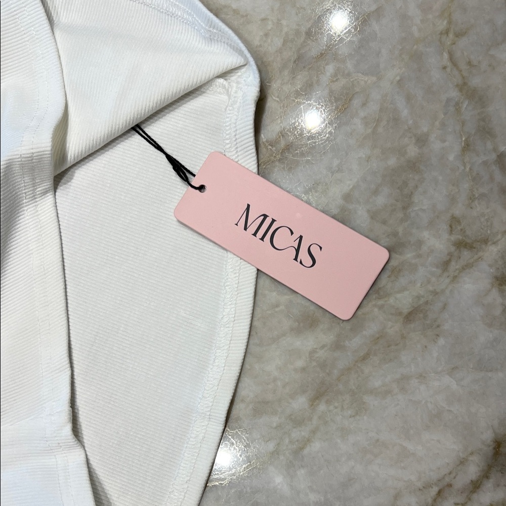 NEW MICAS White Racerback Ribbed Tank Top, Size L - Picture 3 of 5